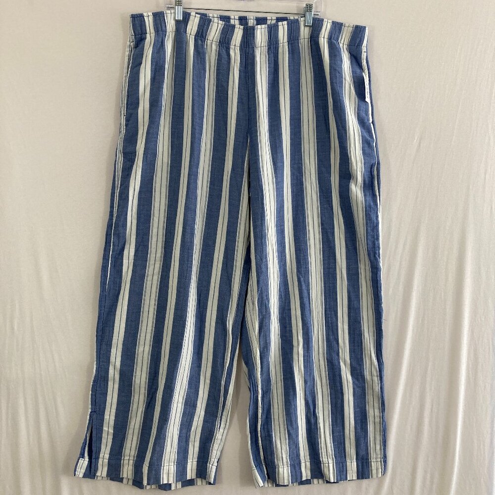 New Old Navy Pants sz XXL Blue‎ White Striped High Rise Wide Leg Pull-on Coastal